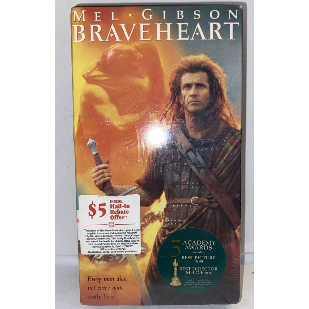 Sealed VHS 1995 Braveheart Movie Mel Gibson William Wallace Academy Award Winner